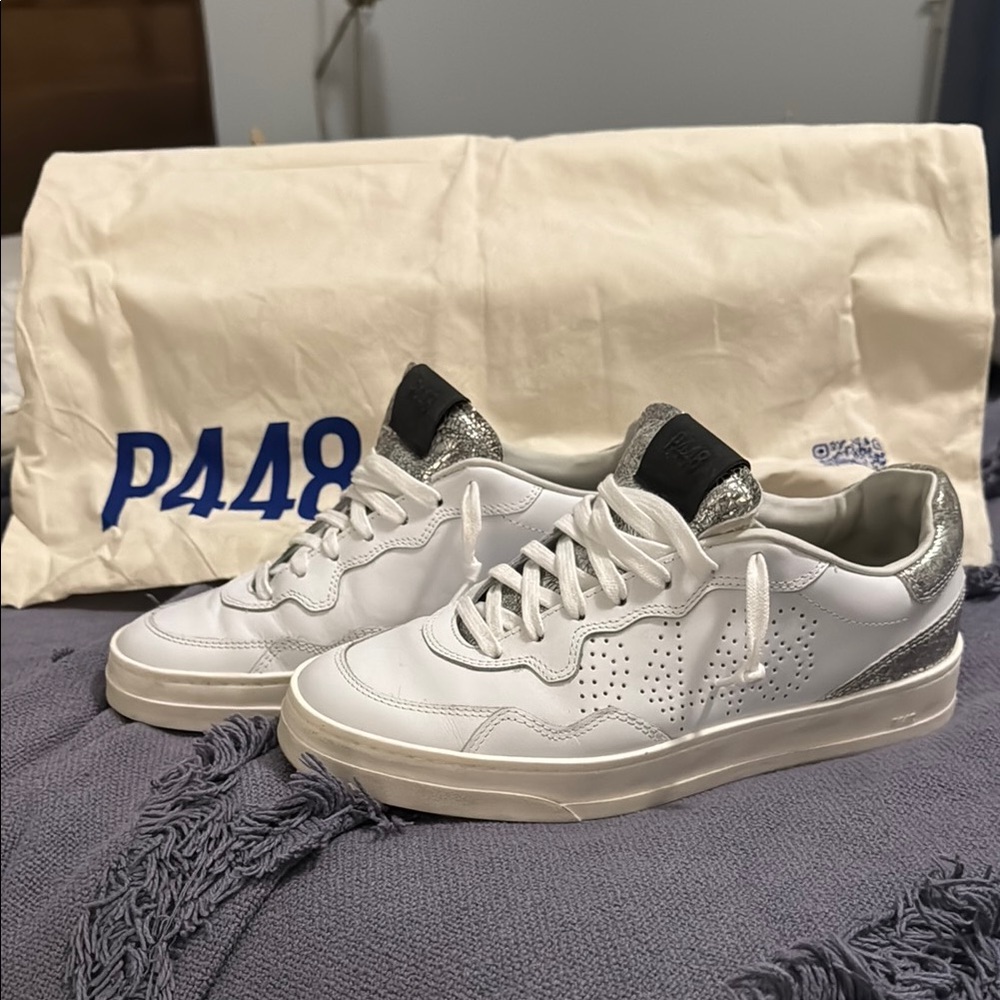 P448 White Sneakers with Silver Details